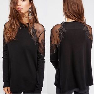 Free People Black long sleeve with floral detail